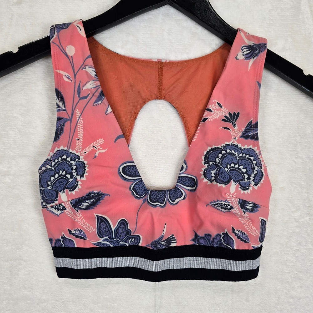 Free People FP Movement Floral Sports Bra Pink Blue Keyhole XS NWT